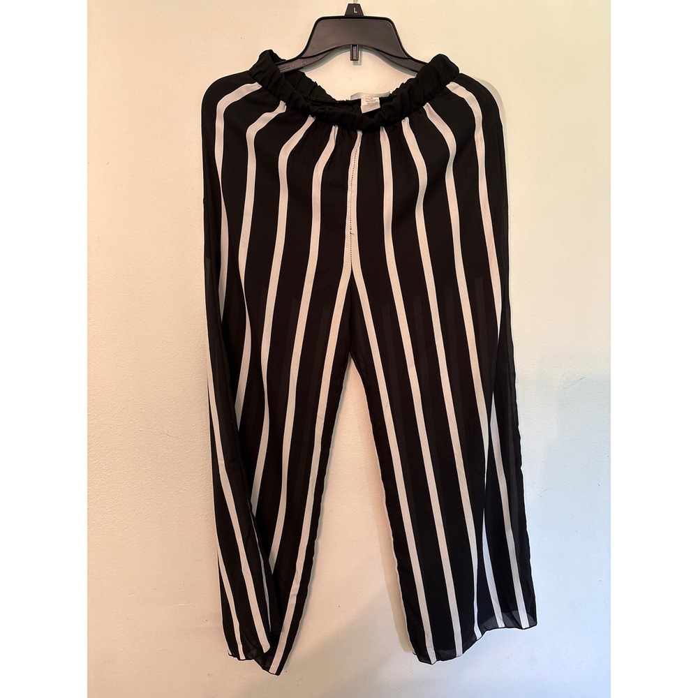 Miley + Molly Wide Leg Pants Women Large Black White Excellent Striped Chiffon